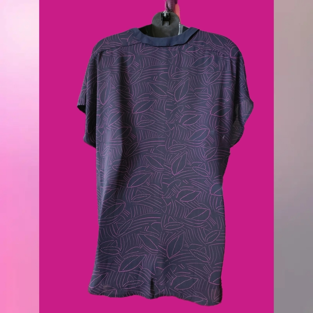 ANN TAYLOR NAVY AND HOT PINK ABSTRACT PRINT PINK TOP - Picture 3 of 4